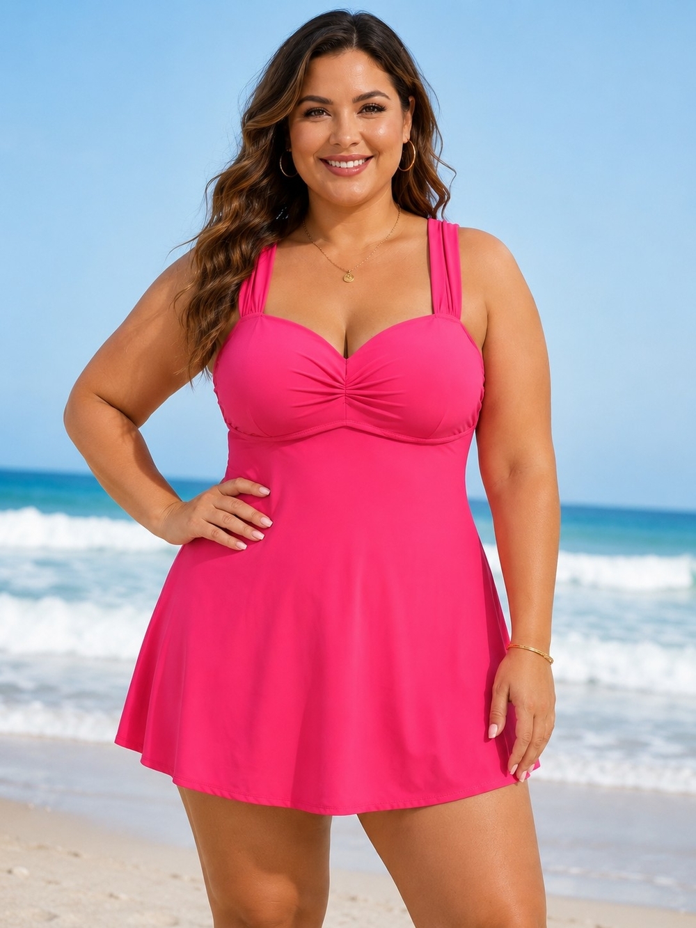 NWT Cocopear Womens 5XL Hot Pink Swimdress One Piece Swimsuit Plus Size